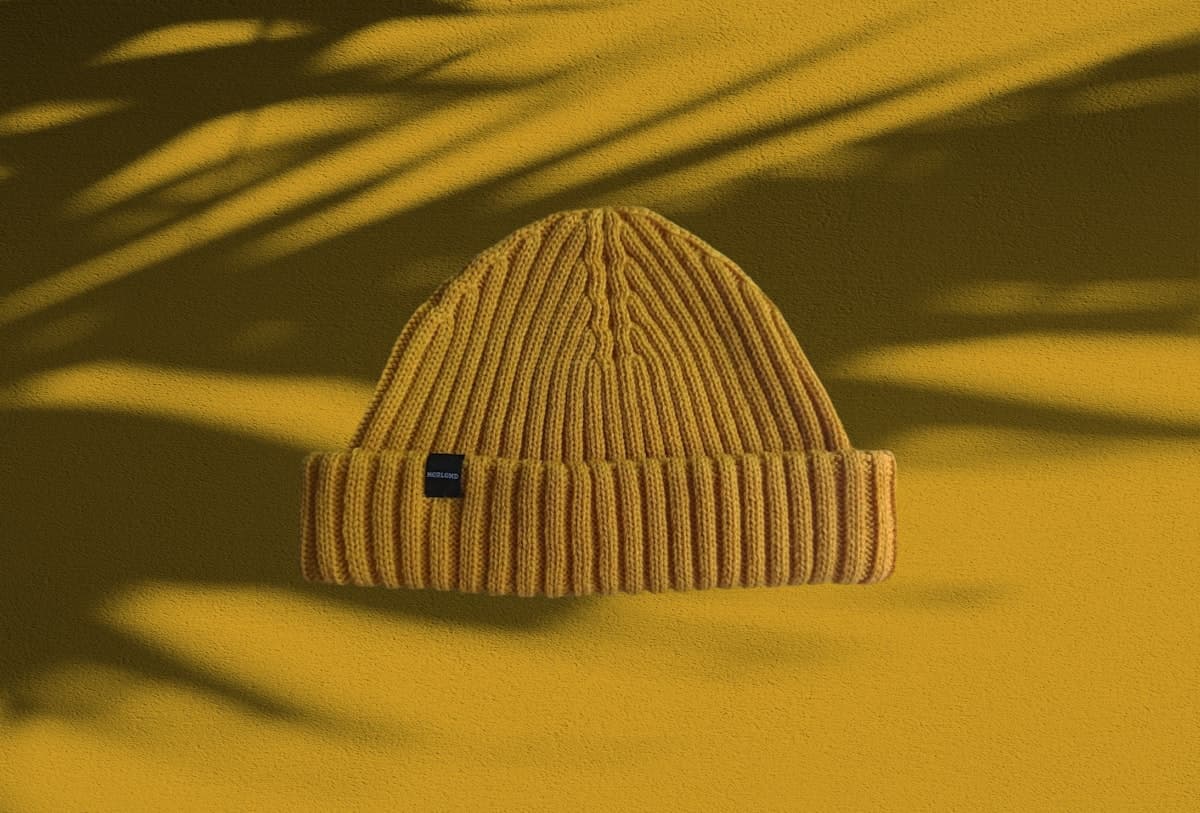 Mustard ribbed beanie flat lay