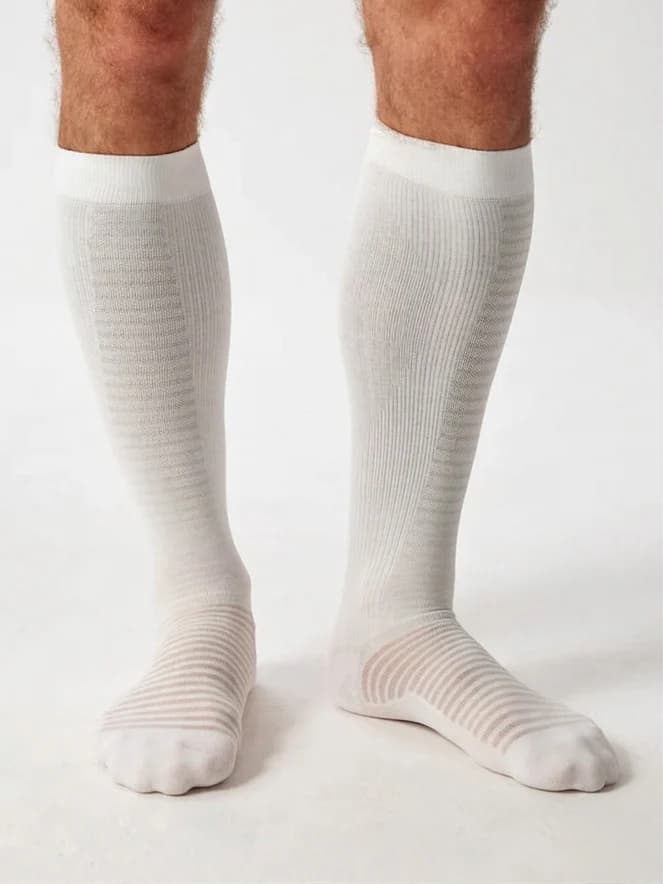 White graduated-compression knee-high sock